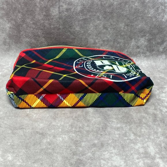 Estée Lauder Tartan Plaid Small Cosmetic Bag Recycled Material Red/Multicolor - Picture 5 of 11